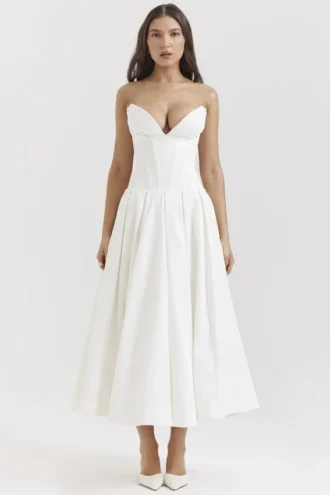 Abito midi senza spalline Lady White