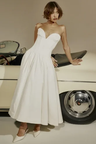 Abito midi senza spalline Lady White