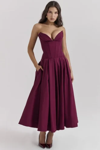 Abito midi senza spalline Lady Wine