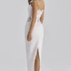 Abito midi Serenella in pizzo broderie anglaise bianco
