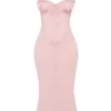 Abito midi Syrah con dorso in pizzo color pesca chiaro