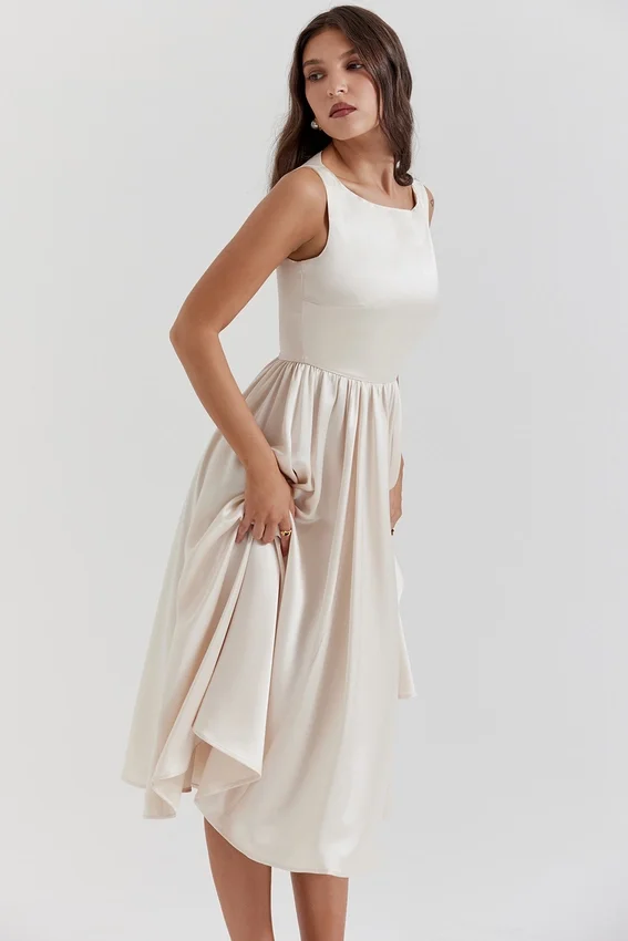 Abito midi vintage color crema “Shayla”