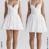 Abito mini a corsetto Brigitte in cotone bianco con ricamo inglese