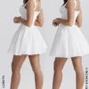 Abito mini a corsetto Brigitte in cotone bianco con ricamo inglese