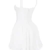 Abito mini a corsetto Brigitte in cotone bianco con ricamo inglese