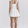 Abito mini a corsetto Brigitte in cotone bianco con ricamo inglese