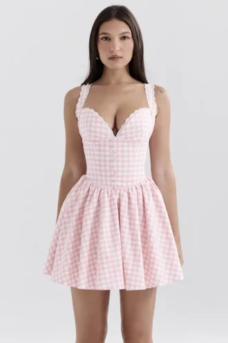 Abito mini a corsetto Brigitte Strawberry Shortcake Gingham
