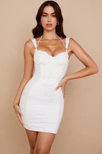 Abito mini a corsetto con ruches Lucinda White
