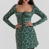 Abito mini a corsetto con stampa floreale verde Malika
