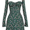 Abito mini a corsetto con stampa floreale verde Malika