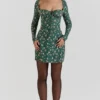Abito mini a corsetto con stampa floreale verde Malika