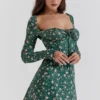 Abito mini a corsetto con stampa floreale verde Malika
