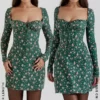 Abito mini a corsetto con stampa floreale verde Malika
