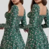 Abito mini a corsetto con stampa floreale verde Malika