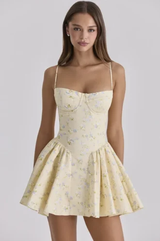 Abito mini a corsetto in cotone con stampa floreale Samaria Lemon