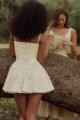 Abito mini a corsetto in cotone con stampa floreale Samaria Lemon