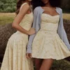 Abito mini a corsetto in cotone con stampa floreale Samaria Lemon