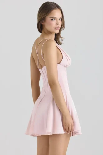 Abito mini a corsetto in raso rosa Samida