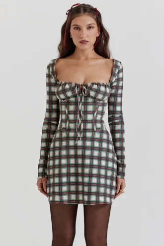 Abito mini a corsetto in tartan rosso Malika