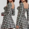 Abito mini a corsetto in tartan rosso Malika