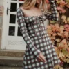 Abito mini a corsetto in tartan rosso Malika