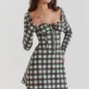Abito mini a corsetto in tartan rosso Malika