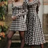 Abito mini a corsetto in tartan rosso Malika
