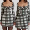 Abito mini a corsetto in tartan rosso Malika