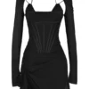 Abito mini a corsetto in vera seta nera Gianna