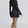 Abito mini a maniche lunghe in raso nero Lulu