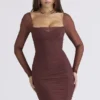 Abito mini a maniche lunghe in rete Anouk Mocha