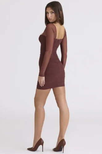 Abito mini a maniche lunghe in rete Anouk Mocha