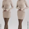 Abito mini a maniche lunghe Mahalia color tortora