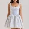 Abito mini a righe blu con pieghe Liesl
