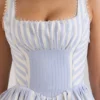 Abito mini a righe blu con pieghe Liesl
