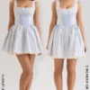 Abito mini a righe blu con pieghe Liesl