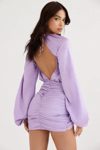 Abito mini avvolgente in raso Kate Orchid
