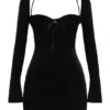 Abito mini babydoll in velluto nero con scollo all’americana
