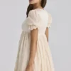 Abito mini babydoll Regency in raso avorio Bambi + pizzo broderie anglaise