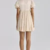 Abito mini babydoll Regency in raso avorio Bambi + pizzo broderie anglaise