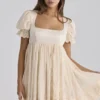 Abito mini babydoll Regency in raso avorio Bambi + pizzo broderie anglaise