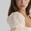 Abito mini babydoll Regency in raso avorio Bambi + pizzo broderie anglaise