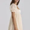 Abito mini babydoll Regency in raso avorio Bambi + pizzo broderie anglaise