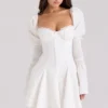 Abito mini bianco in cotone con maniche a tromba Ellerie