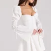 Abito mini bianco in cotone con maniche a tromba Ellerie