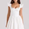 Abito mini bianco in cotone ricamato Sisi