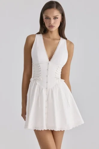 Abito mini bianco in pizzo di cotone Rosalina