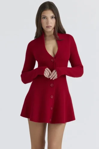 Abito mini Cardigan Aubrey in pura lana vergine rossa