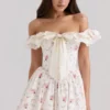Abito mini con corsetto a bustino e spalle scoperte in cotone elasticizzato con stampa floreale Jaide