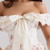 Abito mini con corsetto a bustino e spalle scoperte in cotone elasticizzato con stampa floreale Jaide